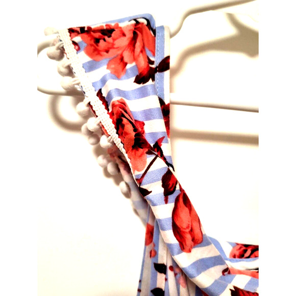 Blue White Striped Floral Assymetrical Off Shoulder HiLo Skirted Romper Size 4T - Picture 7 of 10